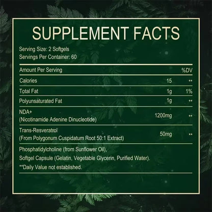 NAD+ Resveratrol - Cellular Health, Healthy Aging, to Support Skin Health, Boost Energy, for Hair, Nails, Skin and Joint Health