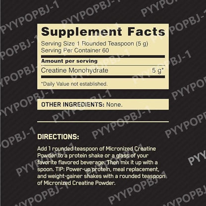 Optimum Nutrition Micronized Creatine Monohydrate Powder, Unflavored, 300 Grams, 60 Servings (Packaging May Vary)